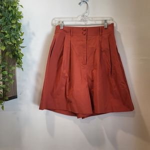 Rebecca Taylor Womens Pleated Casual High-Waist Shorts Orange